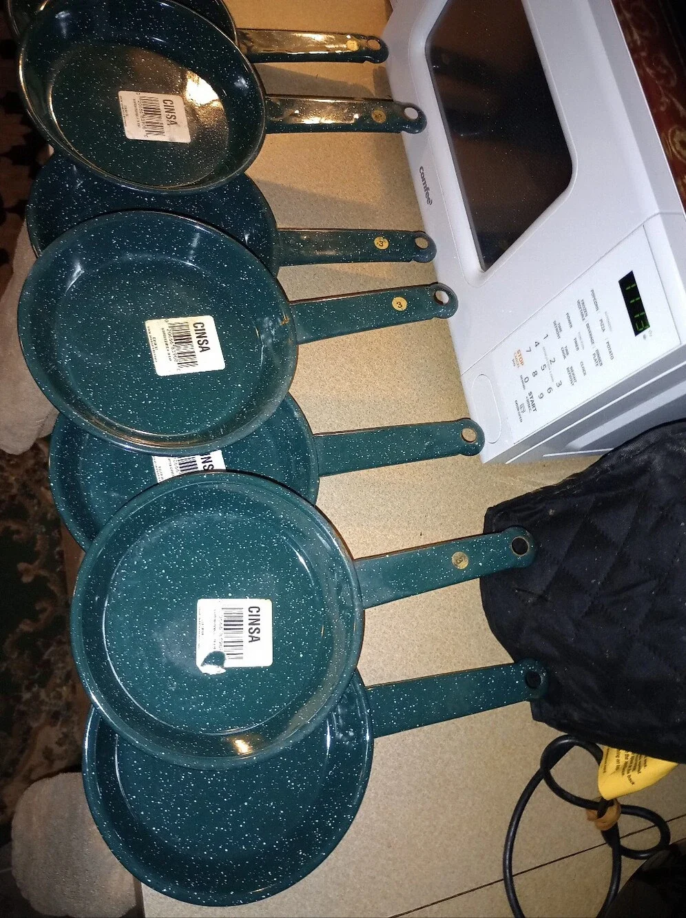 Large Lot Of Cinsa Green Speckled Enamel Camping Cookware